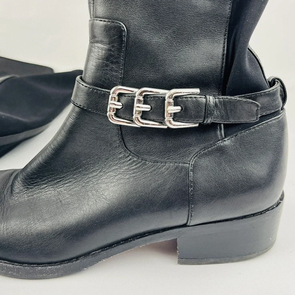 Womens 6M Donald Pliner Nellie Riding Boots Black Leather Knee High Elastic Back